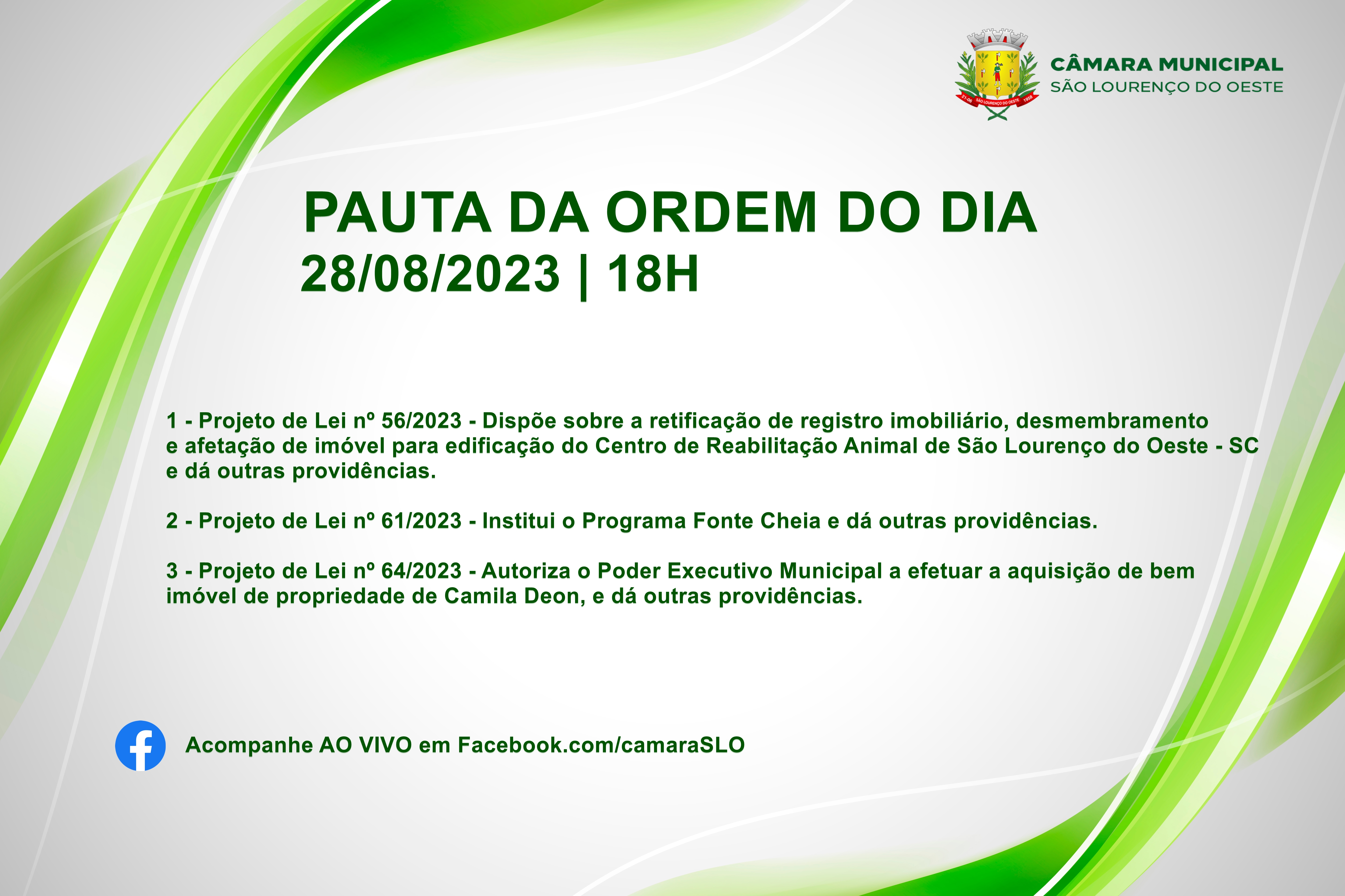 Saiba o que será analisado pelos vereadores na Sessão Ordinária de 28 de agosto de 2023 